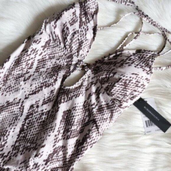 NWT BCBGMaxaria One Piece Bathing Suit Size 10 Animal Snake Print Plunge V Neck - Picture 5 of 9